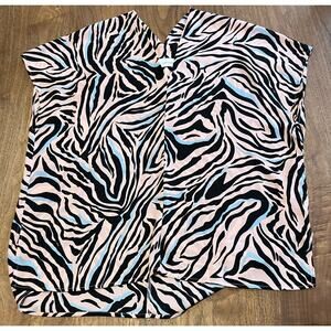 Adrienne Zebra Print Top‎ Blouse Small Pink Black Blue V NECK Women's Small